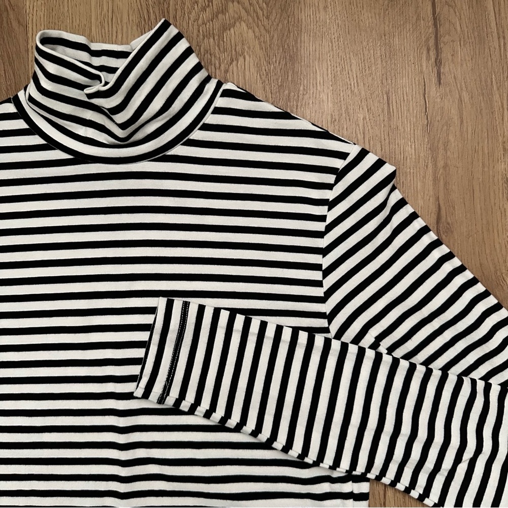 NWOT Frank and Oak Long Sleeve Mockneck, black and white stripe - Picture 6 of 8